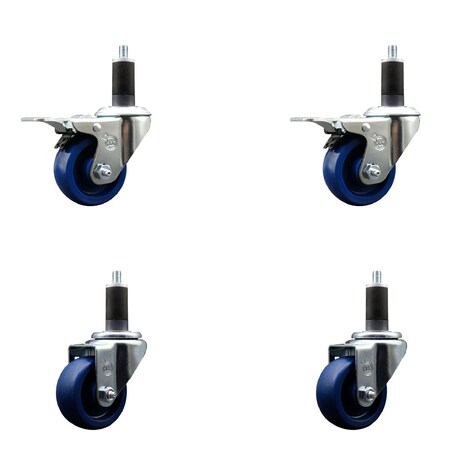 Service Caster 3'' Solid Poly Swivel 1-1/4'' Expanding Stem Caster Set 2 Total Lock Brakes, 4PK SCC-EXTTL20S314-SPUS-2-S-2-114